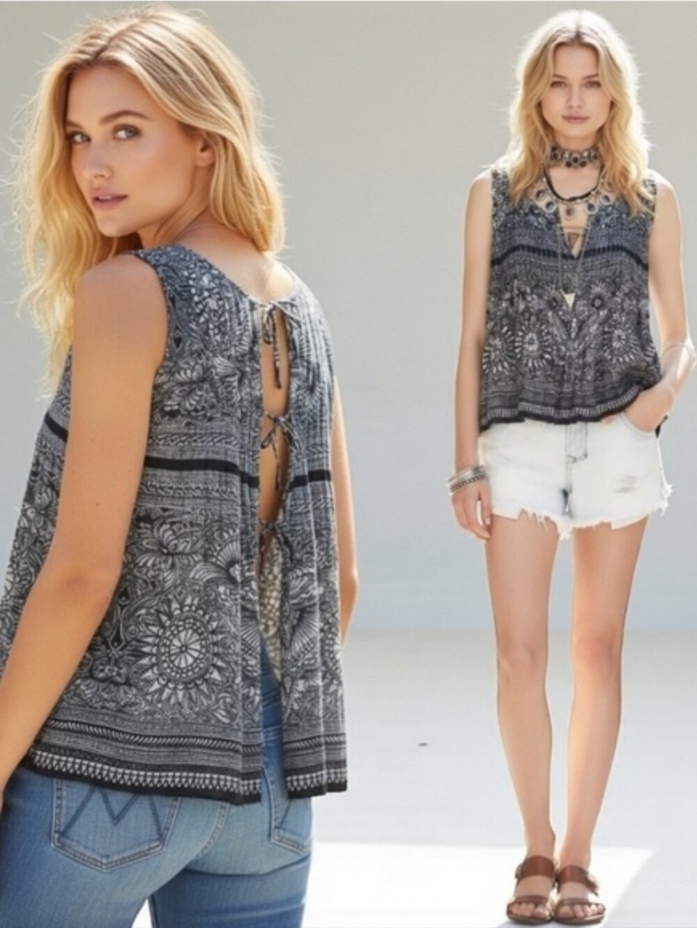 Free‎ People FP One Myna Open Tie back boho tank top S Festival Hippie